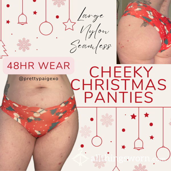 Red Christmas Panties 🎄 Cheeky Nylons 🫶🏼 Size Large, 48hr Wear 💋