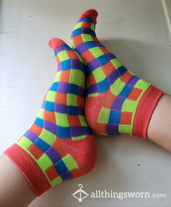 Red Colorful Checkered Ankle Socks❤💜💚
