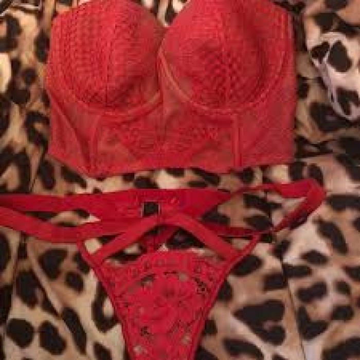 Red Corset Bra And Lacy Thong