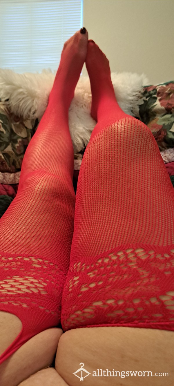 Red Crotchless Pantyhose Size 2X