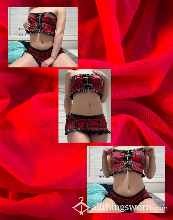 ❌RED Faux Leather School Girl LINGERIE SET❌