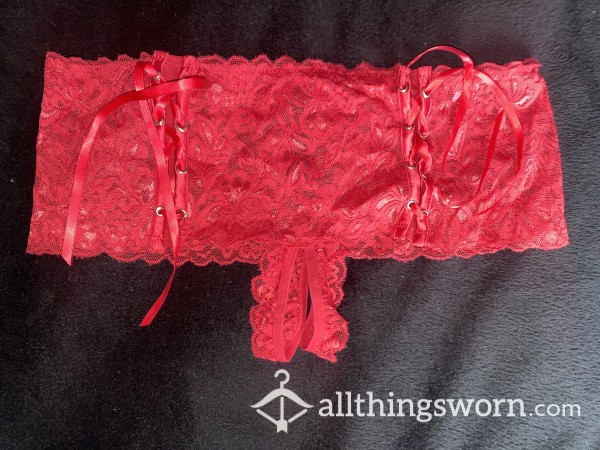 ❤️Red Floral Lace Crotchless Knickers❤️