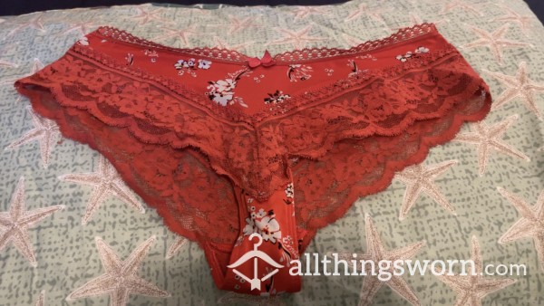 Red Floral Panties, Lace Trim