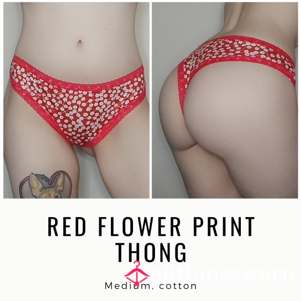 RED FLOWER PRINT THONG