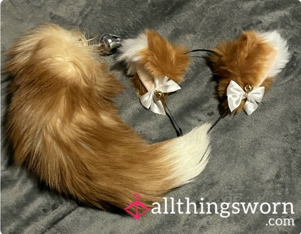 Red Fox Tail Plug And Ears