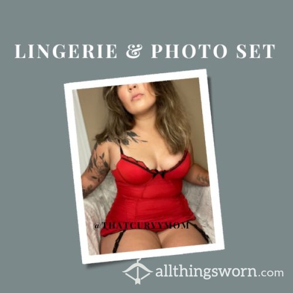 Red Garter Lingerie Plus Photo Set