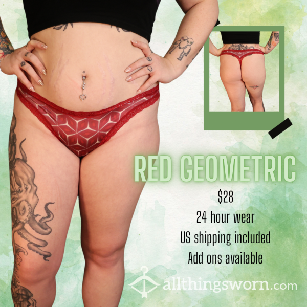 Red Geometric Thong