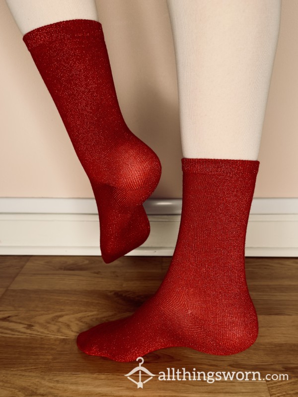 Red Glitter Socks Worn For 3 Days ❤️