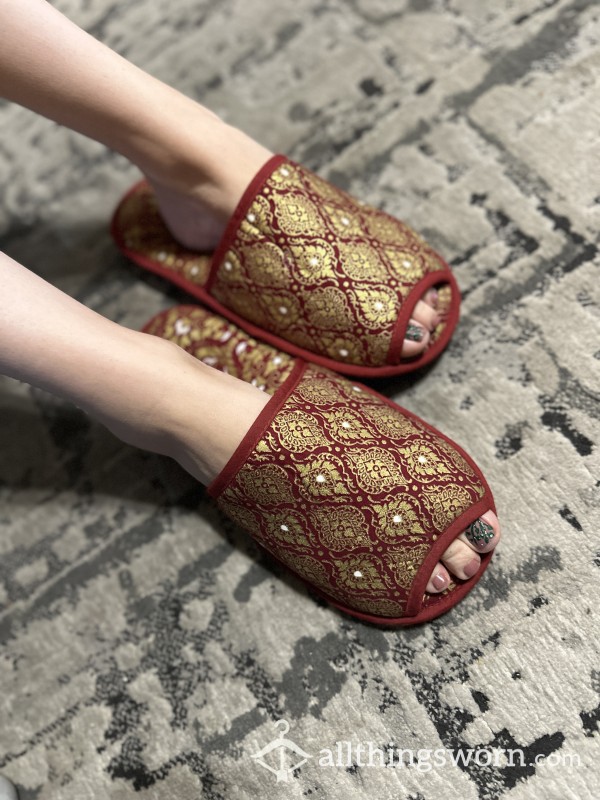 Red & Gold Chinese Well Worn Slippers