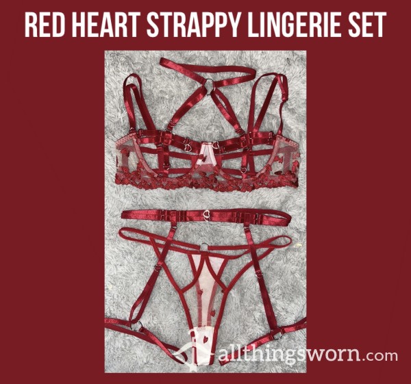 Red Heart Strappy Lingerie Set♥️
