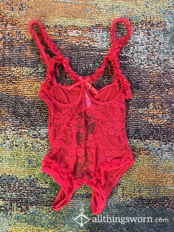 Red Lace Crotchless Lingerie