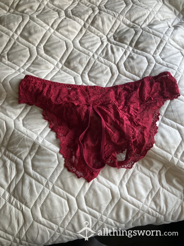 Red Lace Crotchless Panties - Worn 3 Days.