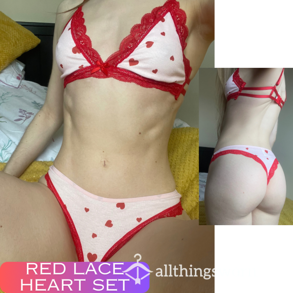 Red Lace Heart Bra And Panty Set ❤️ Size Small