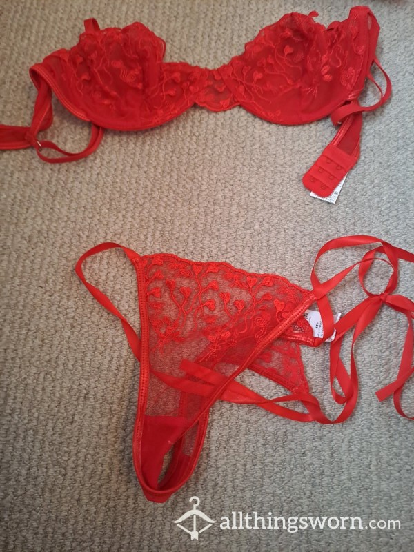 Red Lace Panty + Bra Set