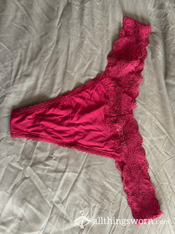 Red Lace Thong Size 8