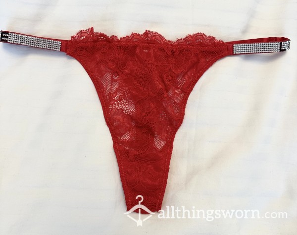 Red Lace Thongs With Rhinestones
