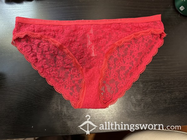 Well Worn Red Lace Victoria's Secret Full Coverage Style Panty