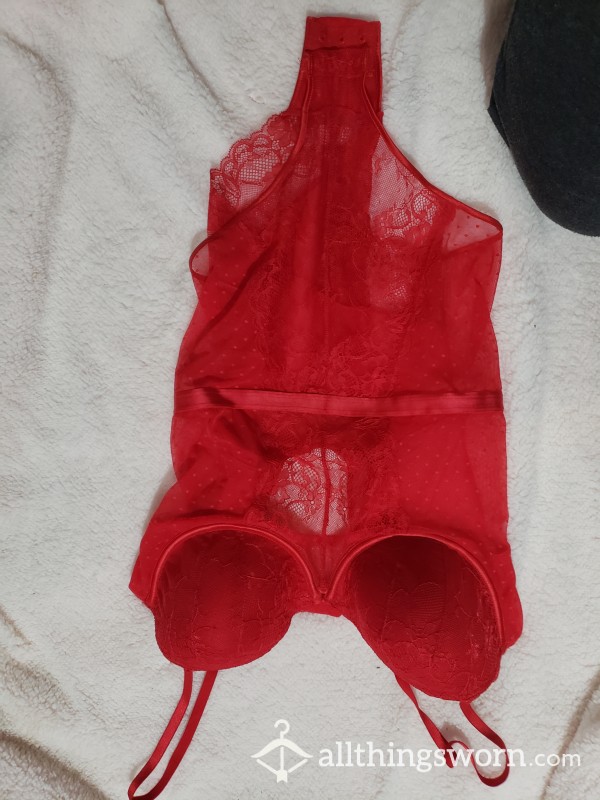 Red Lacey 38C Wired Bodysuit