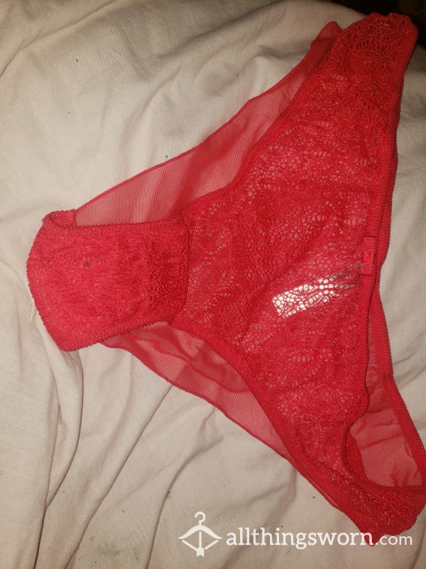 Red Lacey Full Bum Briefs Well Worn, Years Old, Hyperhydrosis, Sweaty