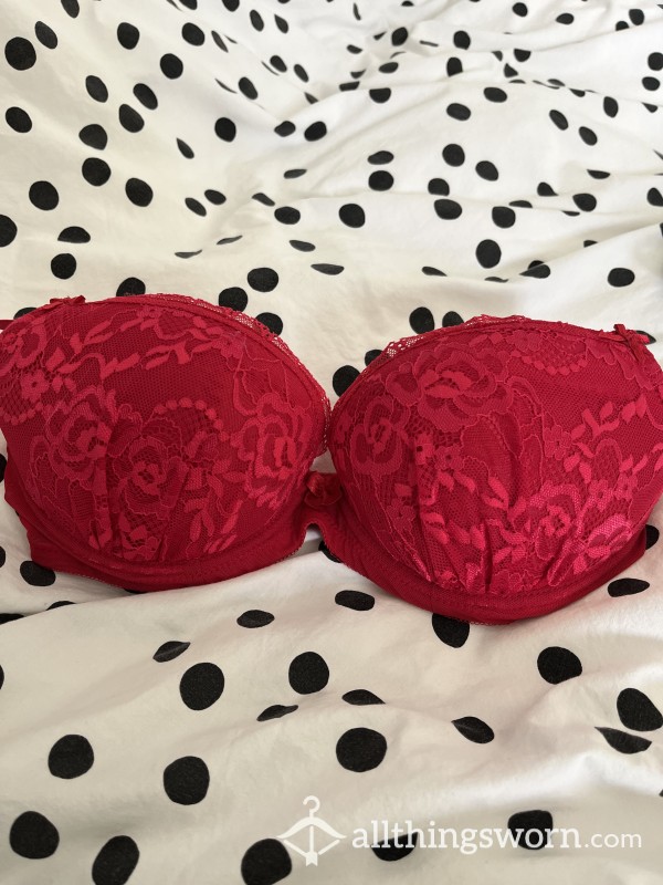 Red Lacey Push Up Bra - D Cup
