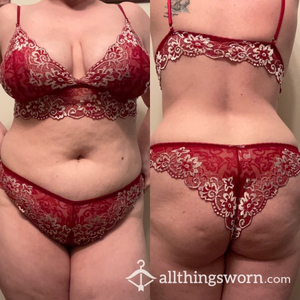 Red Lacy Bralette Set