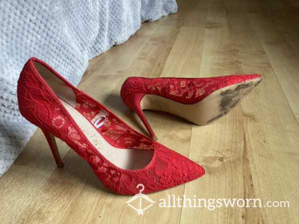 Red Lacy Heels, Size 7 (UK)
