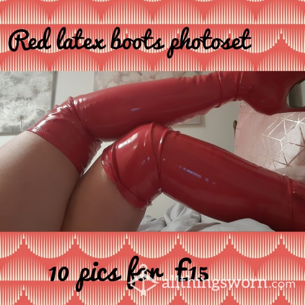 Red Latex Thigh Boots Photoset