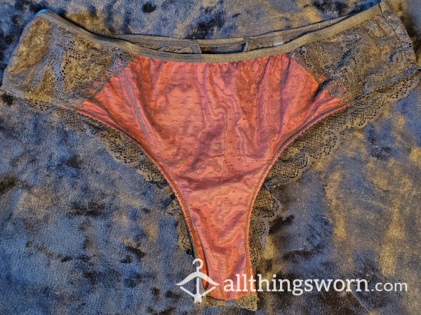 Red Nylon Panties W/Black Lace