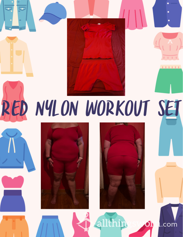 Red Nylon Workout Shorts Set