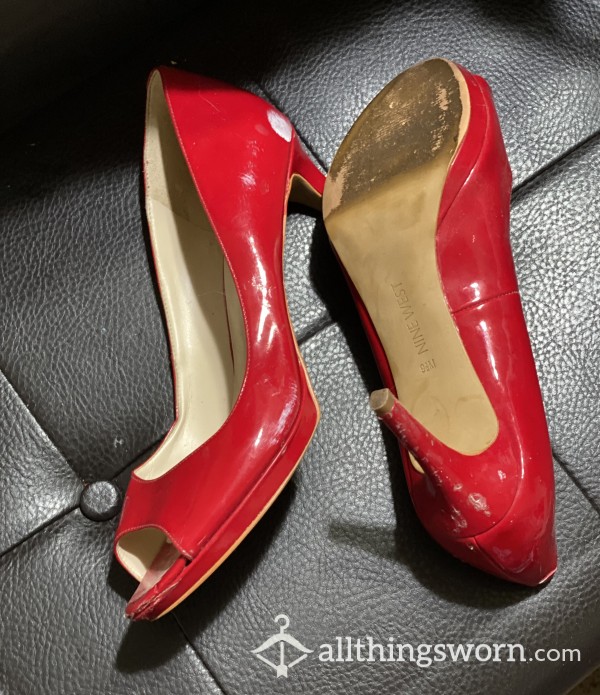 RED Patent Leather Raunchy  Well Worn Heels
