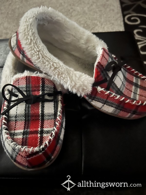 Red Plaid Moccasin Slippers