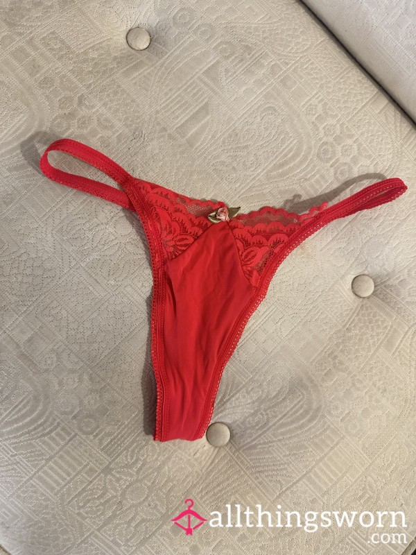 RED Polyester & Lace Thong Panties ❤️
