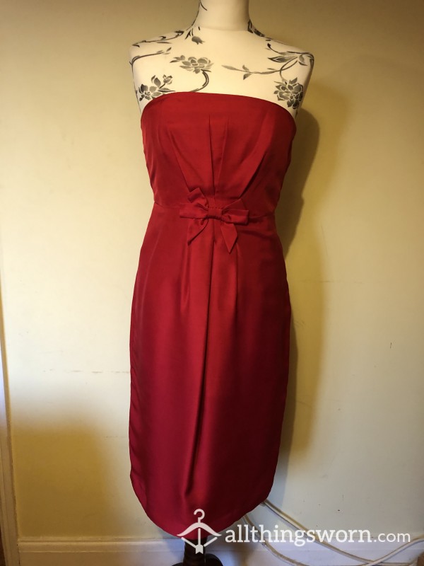 Red Pure Silk  Strapless Designer Part Dress 10