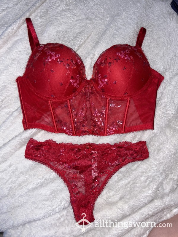 Red Push Up Lingerie Bra And Matching Thong