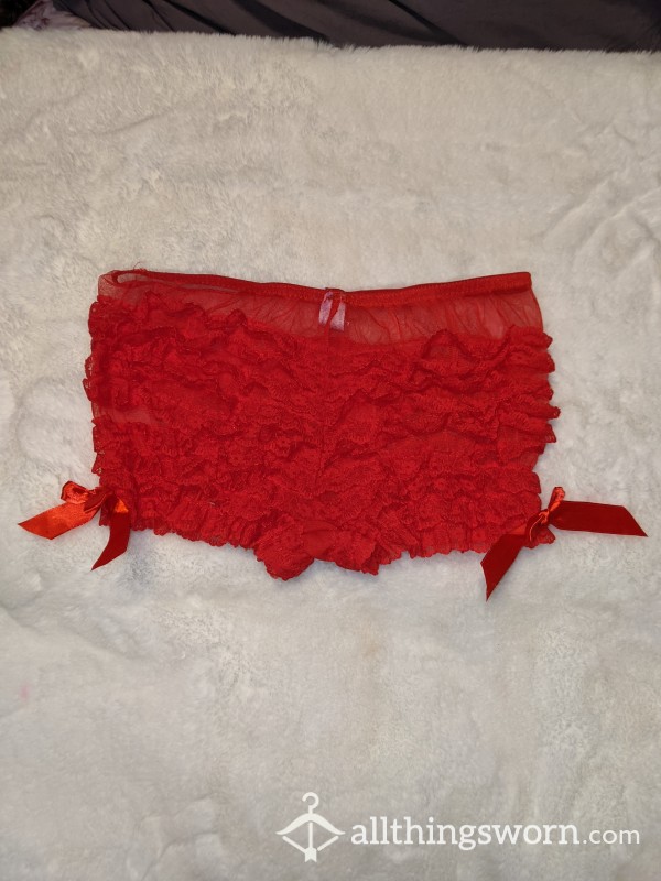 Red Ruffled Boycut Used Panties