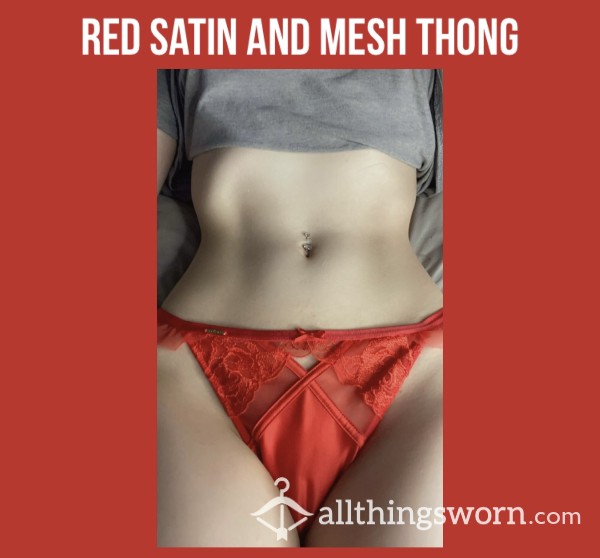 Red Satin And Mesh Thong❣️