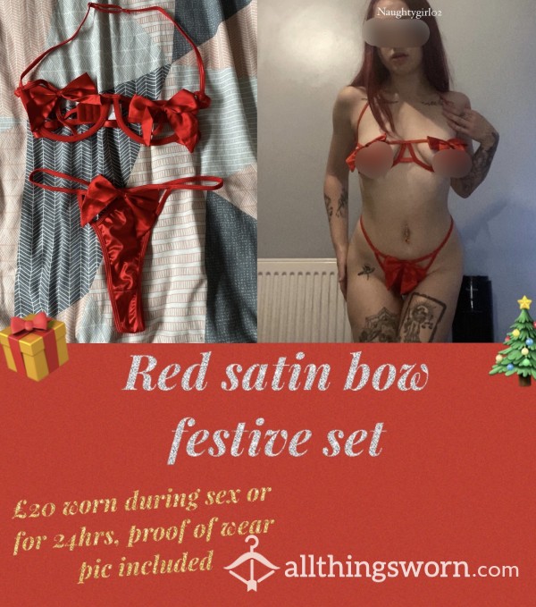 Red Satin Bow Lingerie Set🎁| Very Festive🎄| £20 With 24hrs Wear (or Just Worn During Sex) And Proof Of Wear Pic❤️