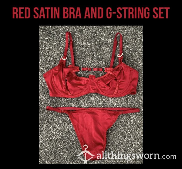 Red Satin Bra And G-string Set❣️