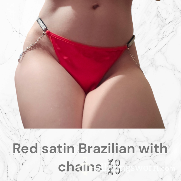 Red Satin Chain Brazilian Panties