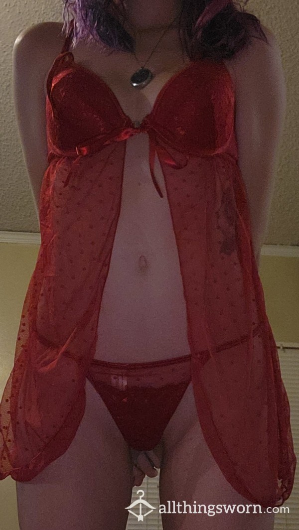 Red Sheer Babydoll With Thong