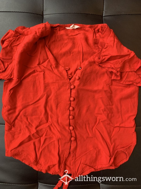 Red Silky Buttoned Top