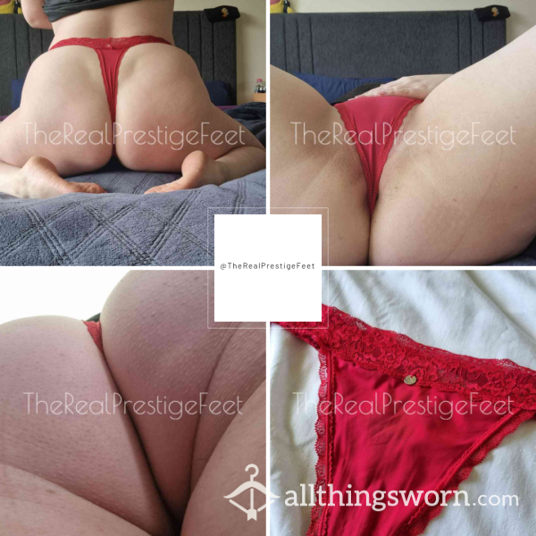 Red Silky Feel Boux Avenue Thong With Lace Band | Size 16 | Standard Wear 48hrs | Includes Pics | See Listing Photos For More Info - From £18.00