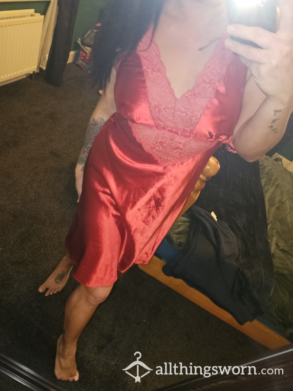 Red Silky Satin Night Dress Size S/M