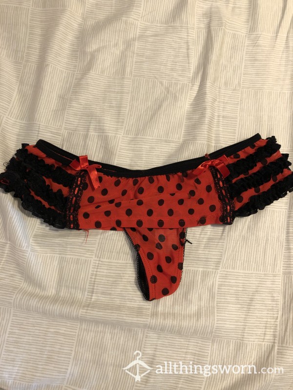 Red, Skirted Lace Thong