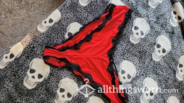 Red Soft Panties With Straps And Black Trim