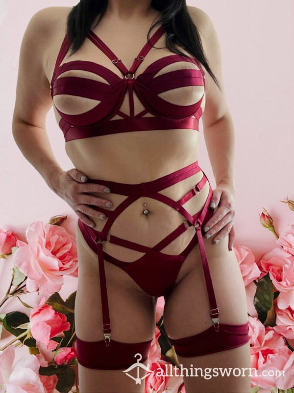 Red Strap Lingerie Set And Custom Content COMBO