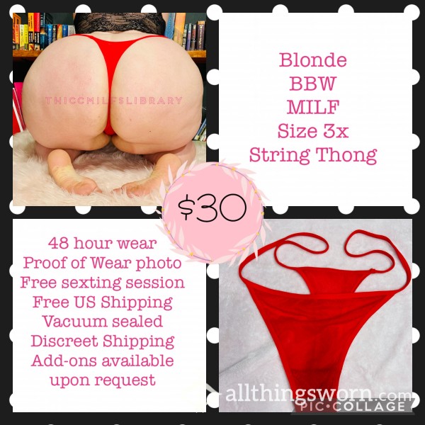 Red String Thong Worn By Blonde BBW MILF