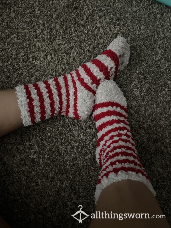 Red Stripe Fuzzy Socks