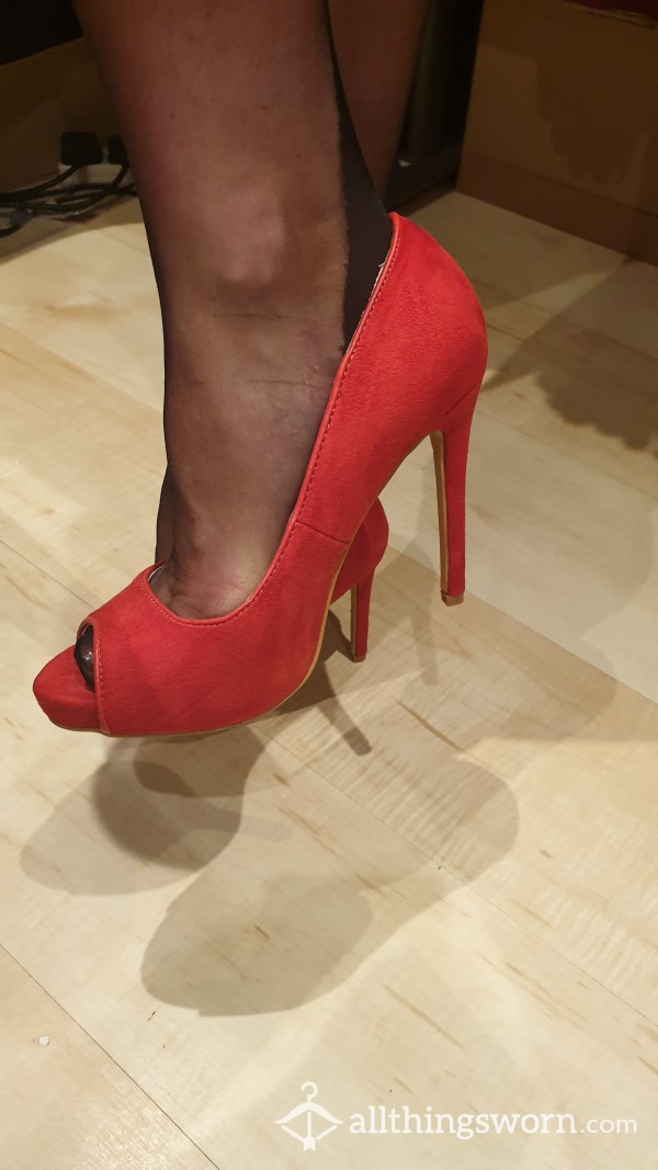 Red Suede High Heels Size 3 UK