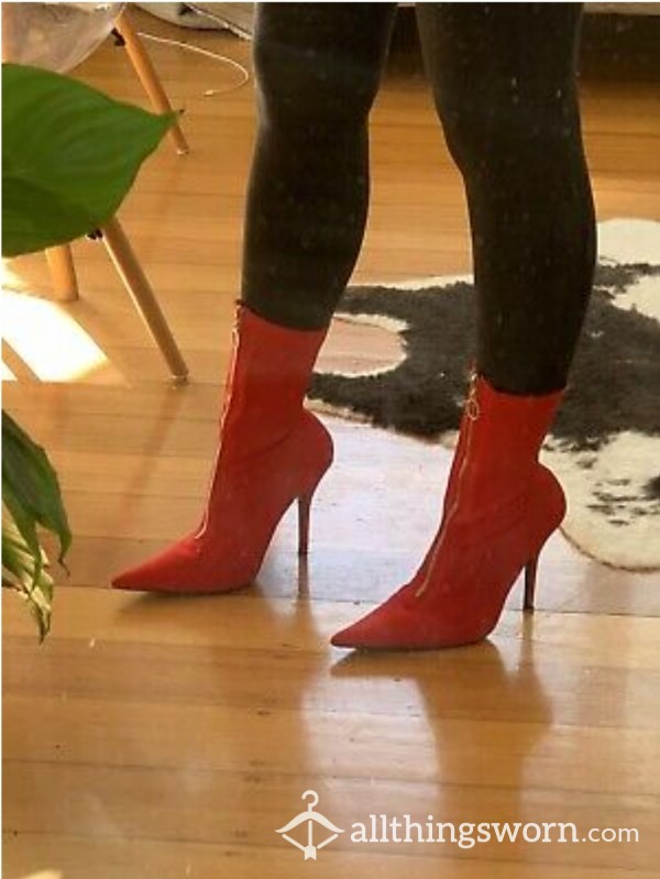 Red Suede Stiletto Sock Boots